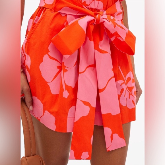 STAUD Sage Hibiscus-Print Cotton-Blend Poplin Shorts Size 2 - Picture 3 of 9